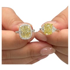 4.7 Carat Cushion Halo Diamond Ring Fancy Yellow 14K White Gold