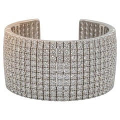 47 Carat Diamond 11-Row Wide Cuff Bangle Bracelet in 18k White Gold