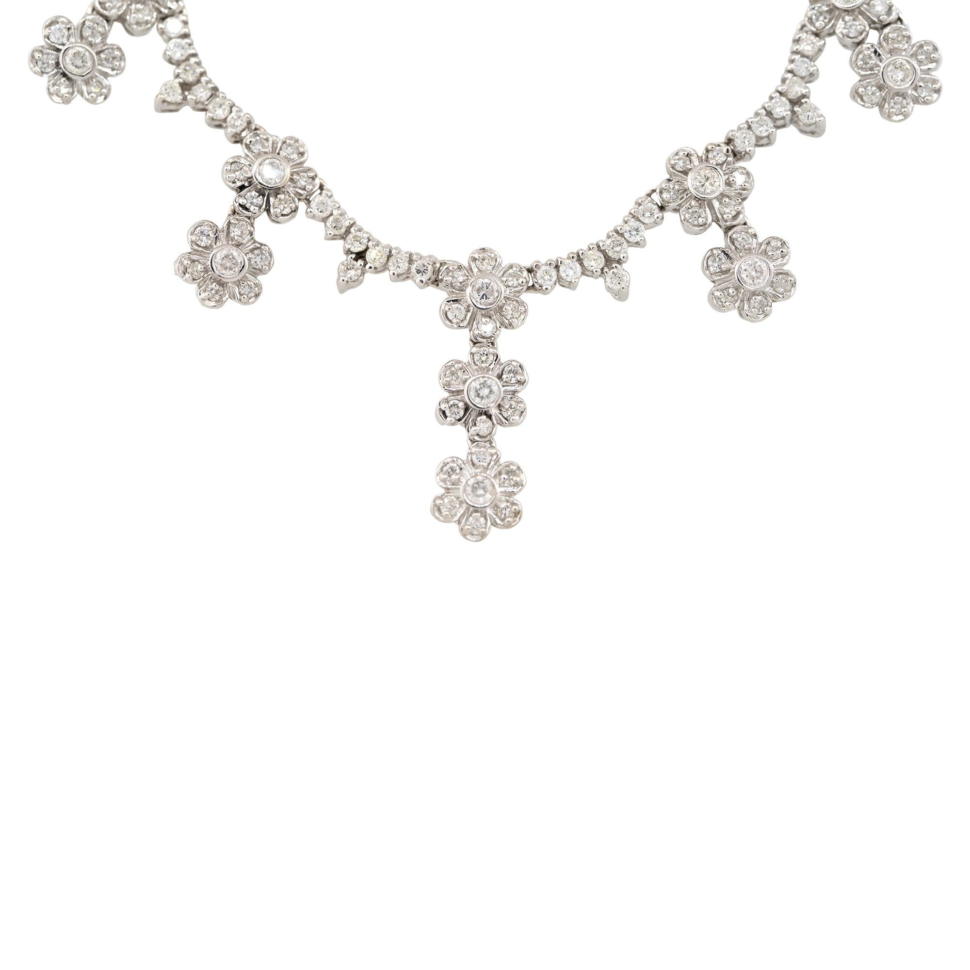 Modern 4.7 Carat Diamond Multi-Flower Drop Scallop Necklace 14 Karat In Stock For Sale