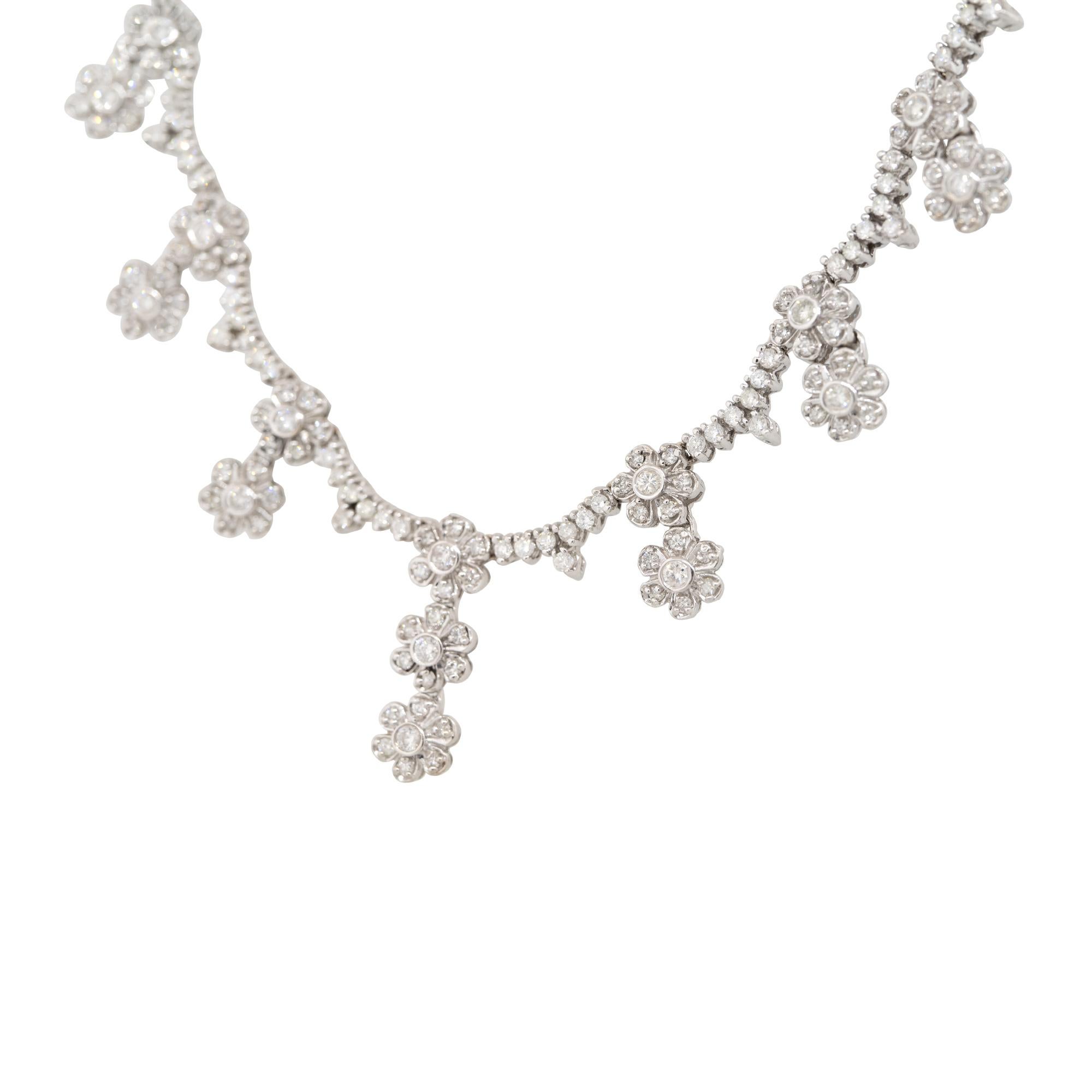 4.7 Carat Diamond Multi-Flower Drop Scallop Necklace 14 Karat In Stock In Excellent Condition For Sale In Boca Raton, FL