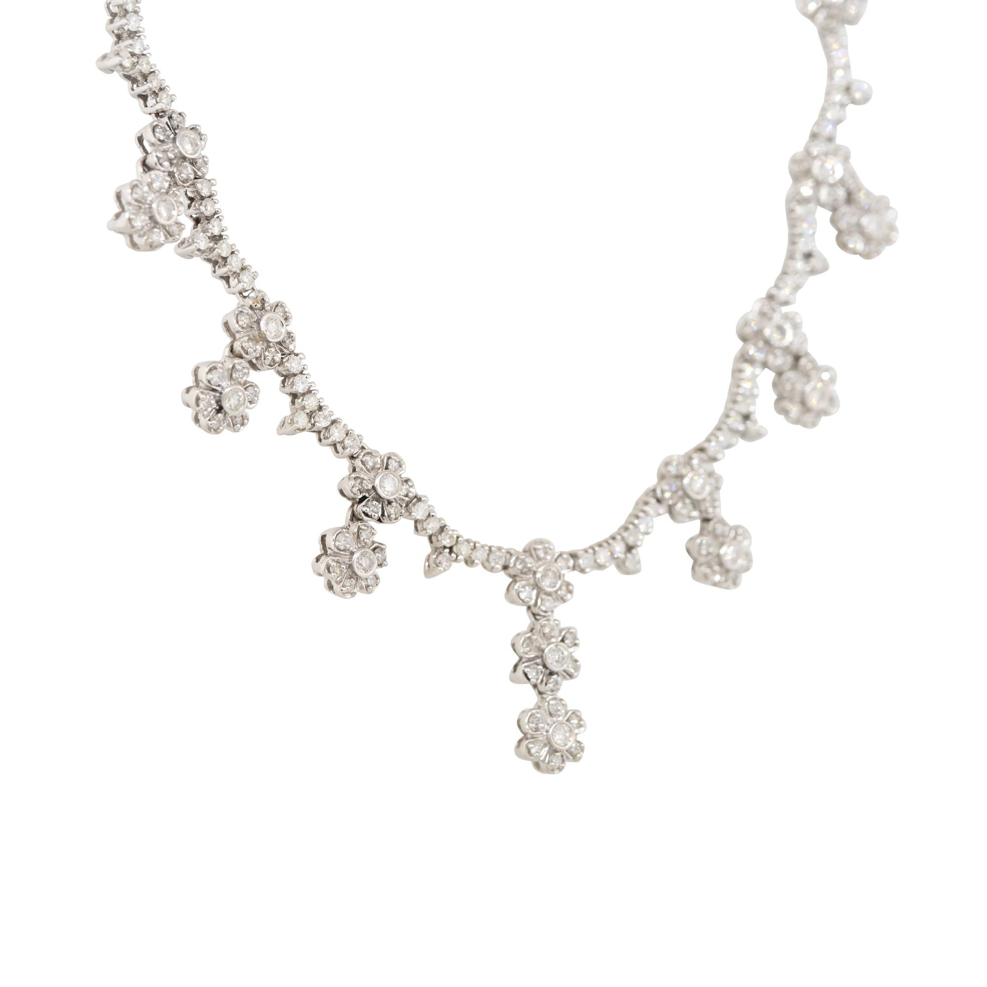 Women's 4.7 Carat Diamond Multi-Flower Drop Scallop Necklace 14 Karat In Stock For Sale