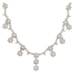 4.7 Carat Diamond Multi-Flower Drop Scallop Necklace 14 Karat In Stock