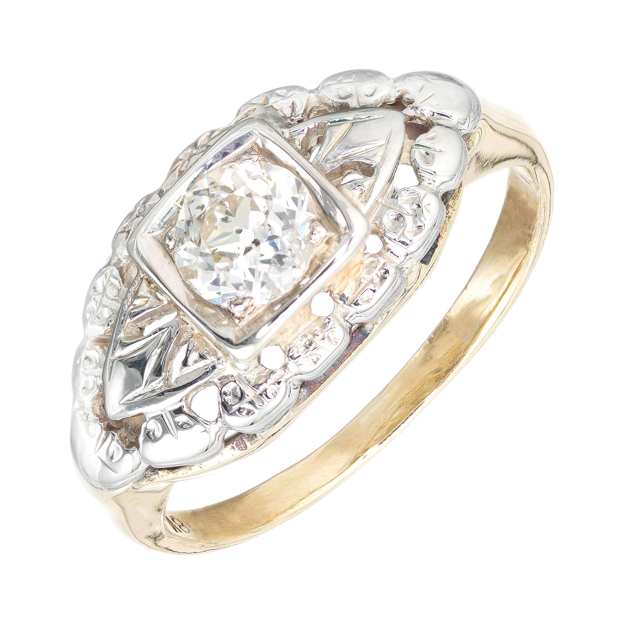 .EGL Certified .47 Carat Diamond  White Yellow Gold Engagement Ring