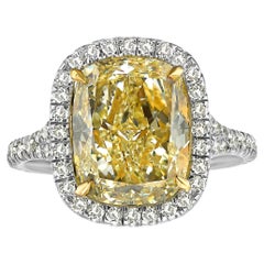 4.7 Carat Light Yellow Cushion Halo Diamond Ring