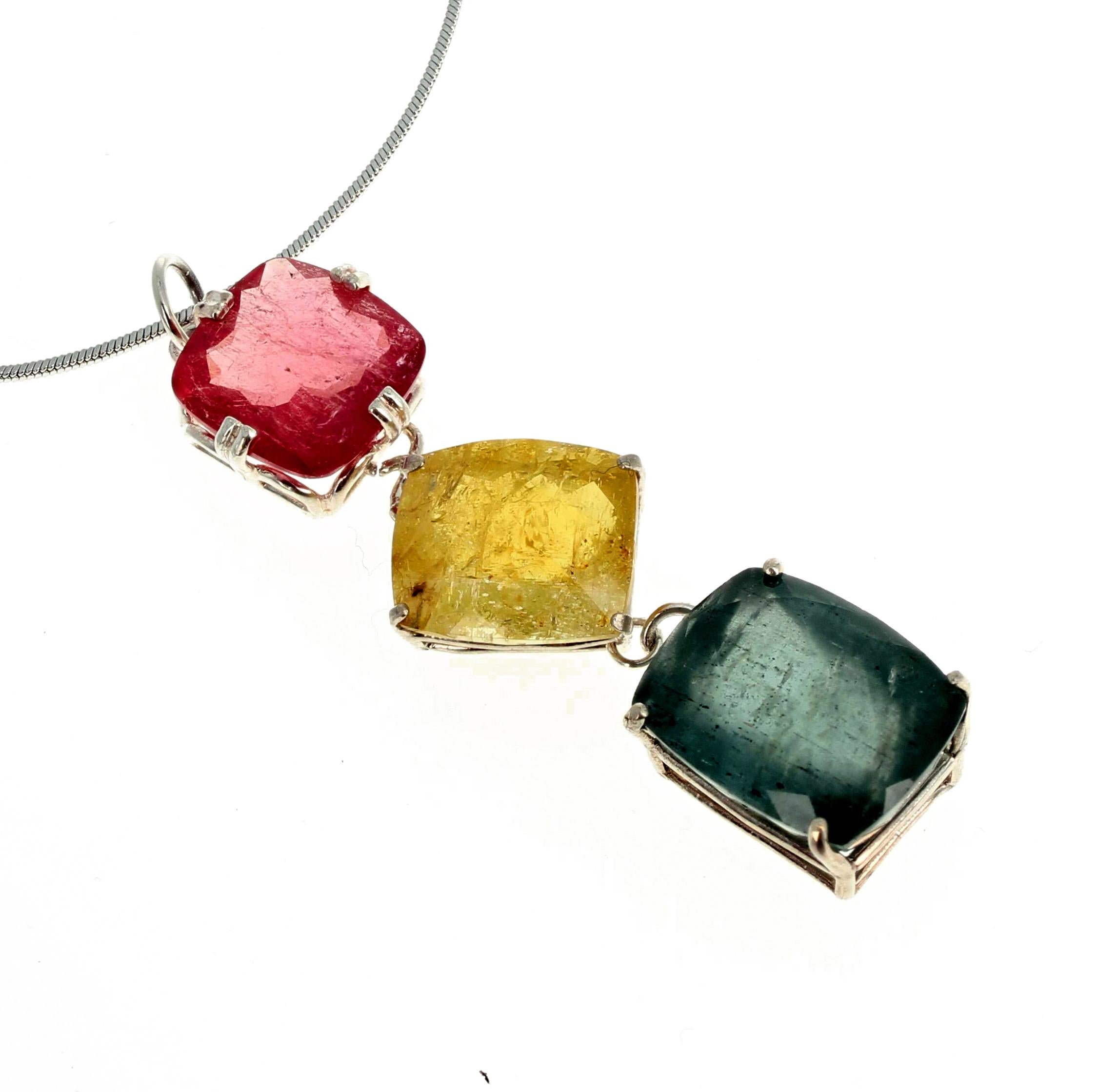 AJD Stunning 47 Cts of Peachy Pink, Yellow, Bluegreen Tourmaline Silver Pendant For Sale 2