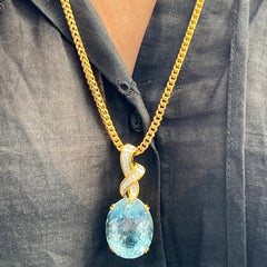 47 Carat Oval Aquamarine Diamond 18 Karat Yellow Gold Pendant Enhancer