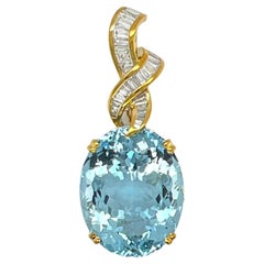 47 Carat Oval Aquamarine Diamond 18 Karat Yellow Gold Pendant Enhancer