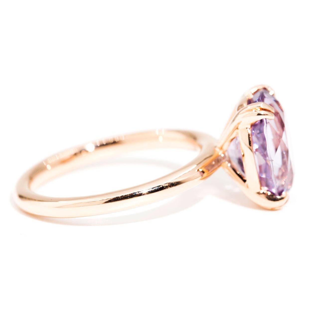 Contemporary 4.7 Carat Oval Purple Spinel Solitaire Cocktail Ring in 18 Carat Rose Gold