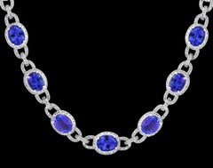 47 Carat Oval Tanzanite and 8 Carat Diamonds Necklace 18 Karat White Gold Estate