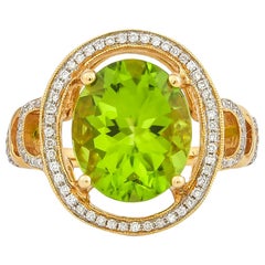 4.7 Carat Peridot and Diamond Ring in 18 Karat Yellow Gold