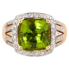 4.7 Carat Peridot with Diamond Ring in 18 Karat Yellow Gold