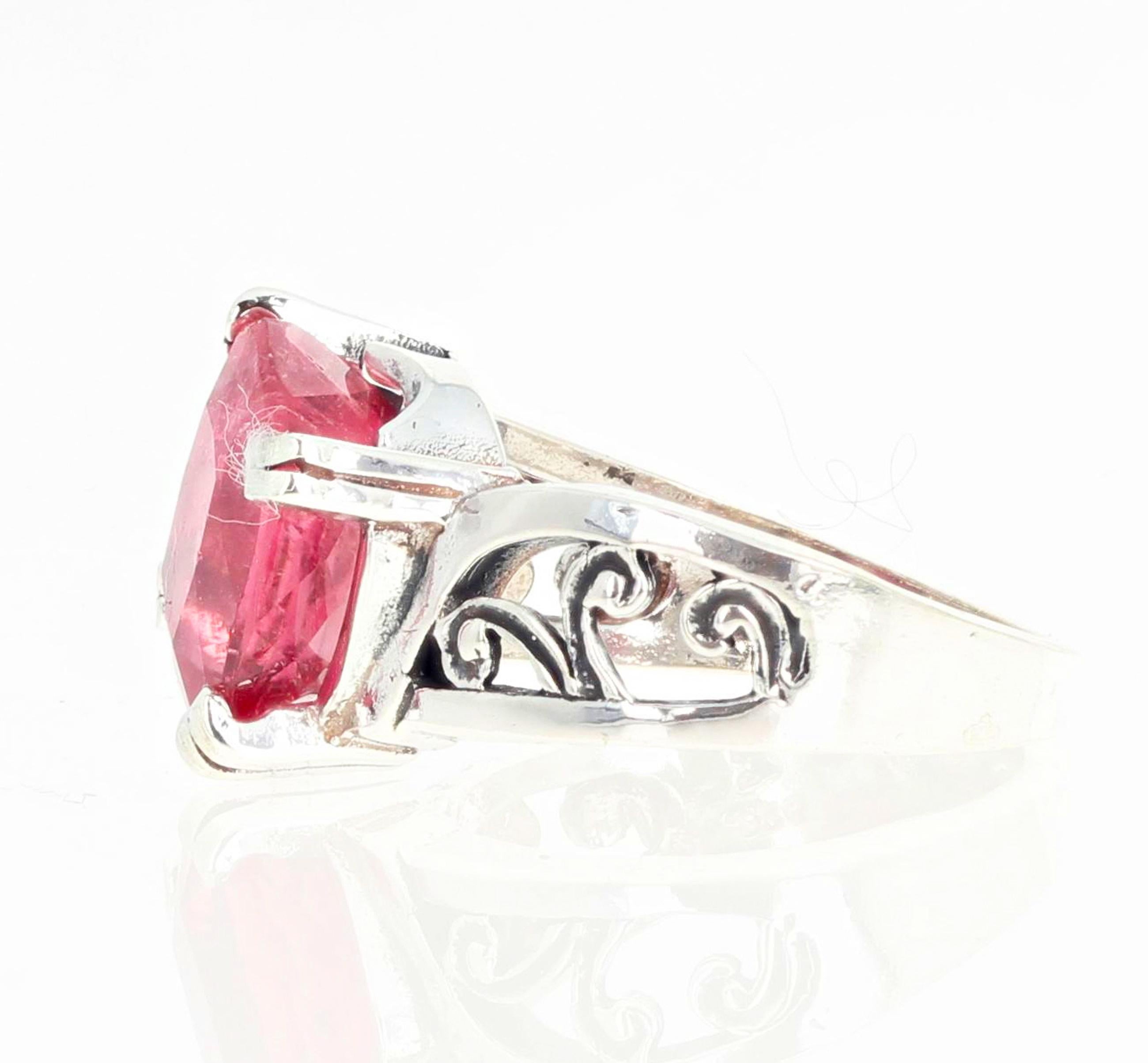 AJD Magnificently Sparkling 4.7 Ct PinkyRed Tourmaline Sterling Silver Ring In New Condition For Sale In Raleigh, NC