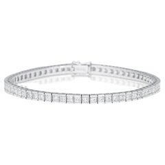 Bracelet de tennis en or blanc 18 carats avec demi-lune et diamant taille princesse de 4,7 carats 7".