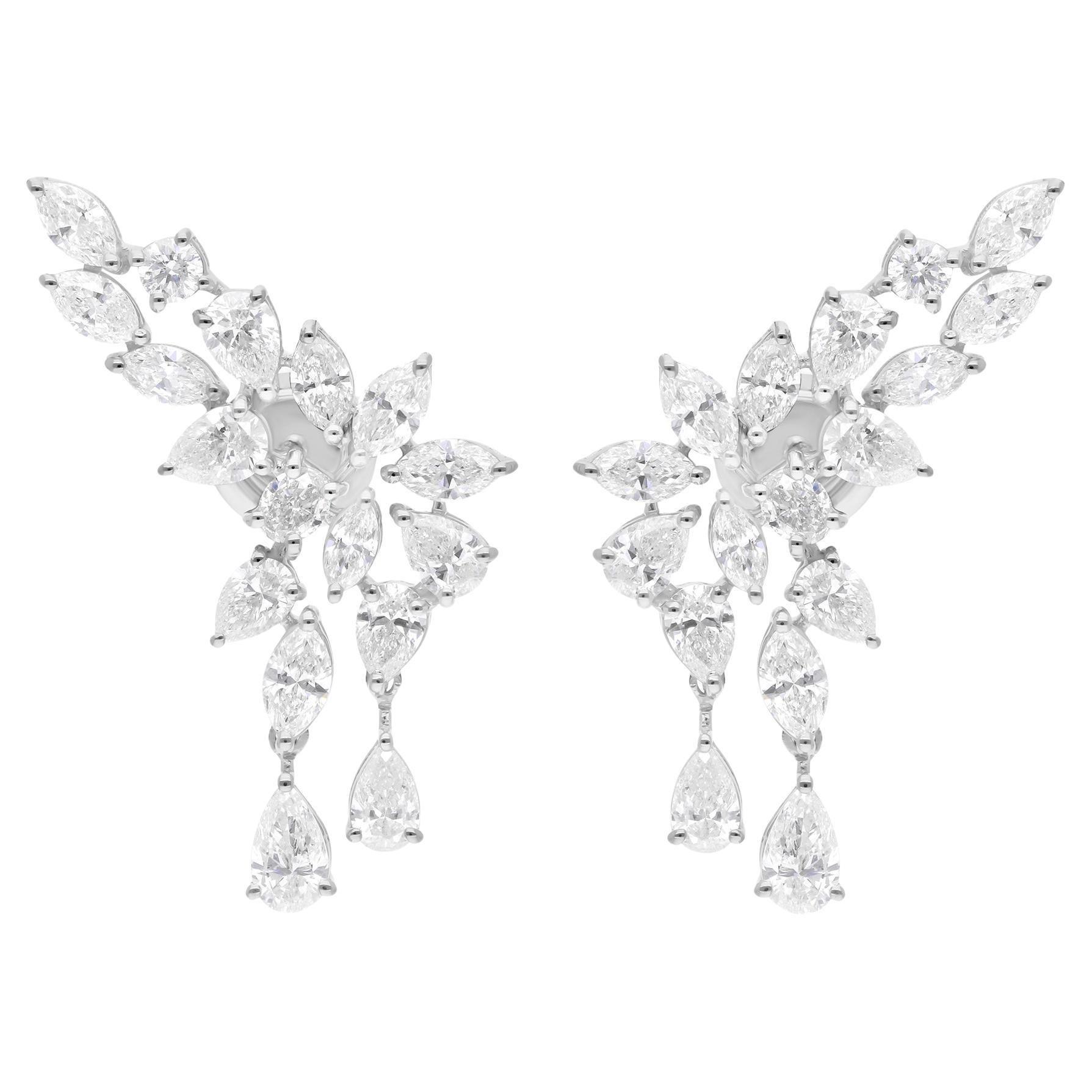 4.7 Carat SI Clarity HI Color Marquise Pear Diamond Earrings 14 Karat White Gold