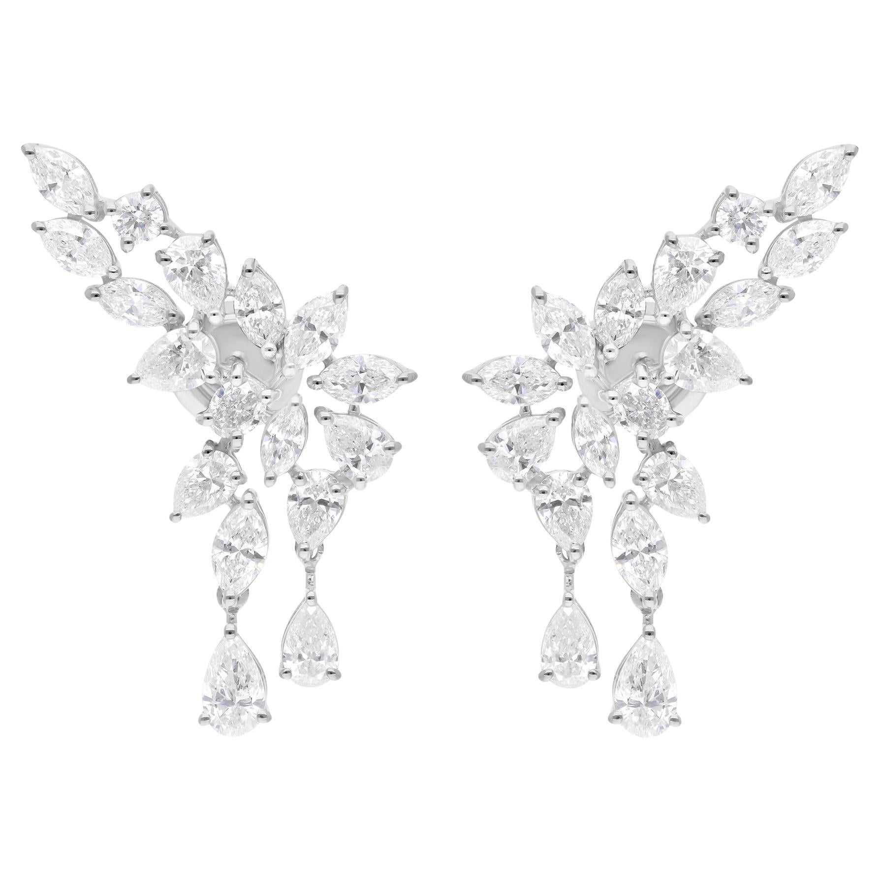 4.7 Carat SI Clarity HI Color Marquise Pear Diamond Earrings 18 Karat White Gold For Sale