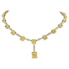 47 Carats Fancy Yellow White Diamonds 18k Yellow Gold Necklace