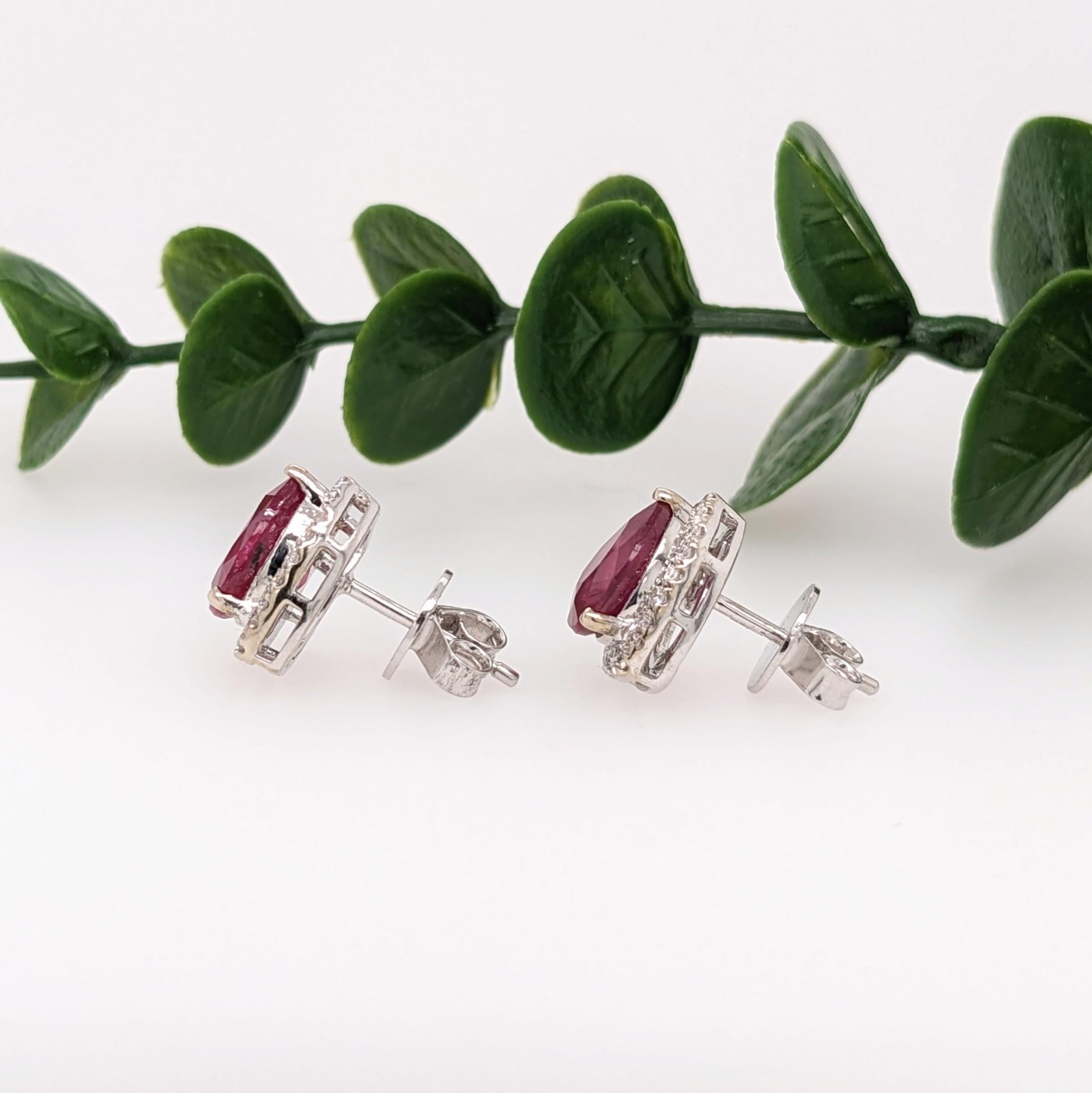 Pear Cut 4.7 cts Ruby Studs in Solid 14K White Gold w Diamond Accents Pear 9x7mm For Sale