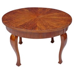French Art Deco Round Dining or Center Table with Figured Walnut Top