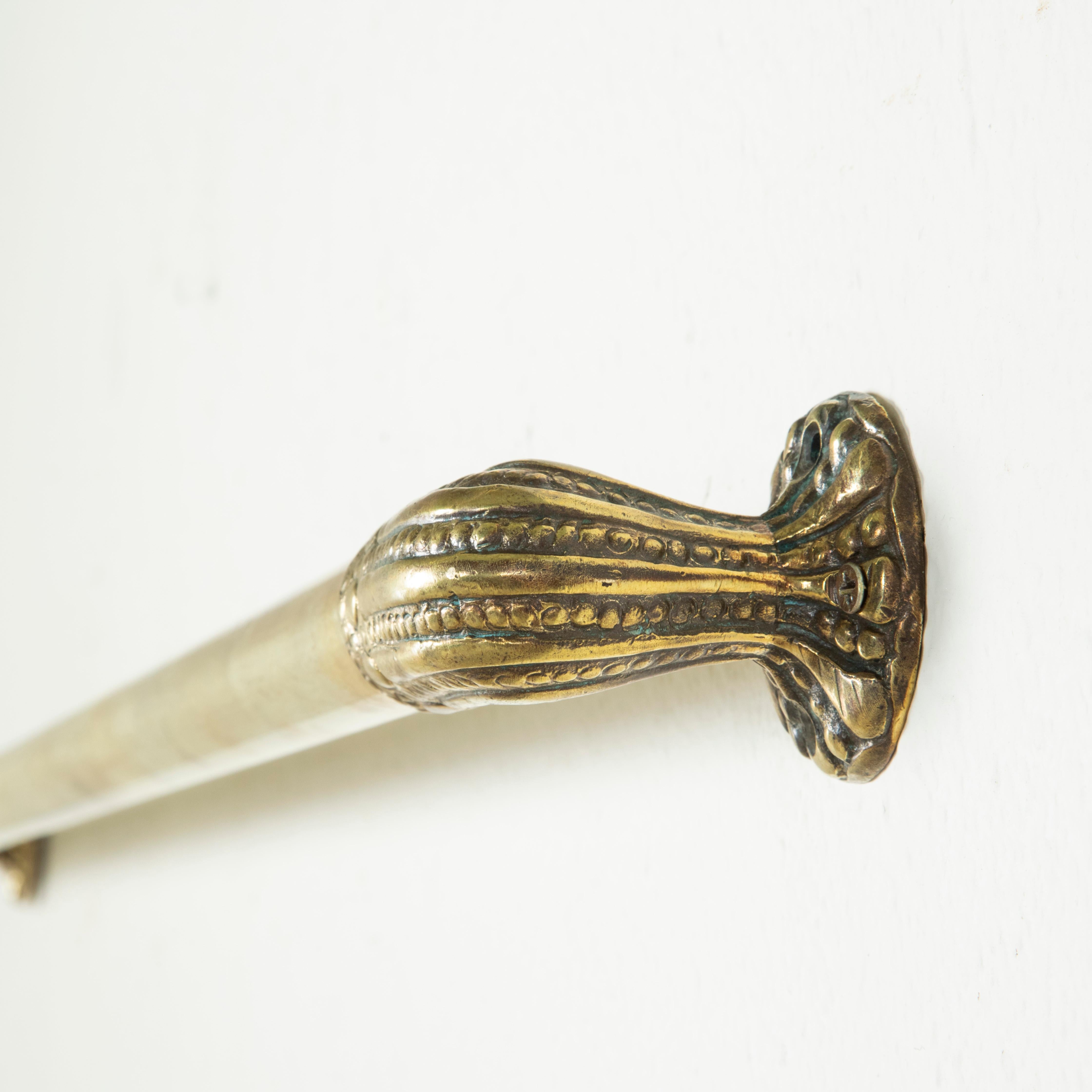 Art Nouveau Long French Brass Hand Rail or Towel Bar with Beaded Motif, circa 1900