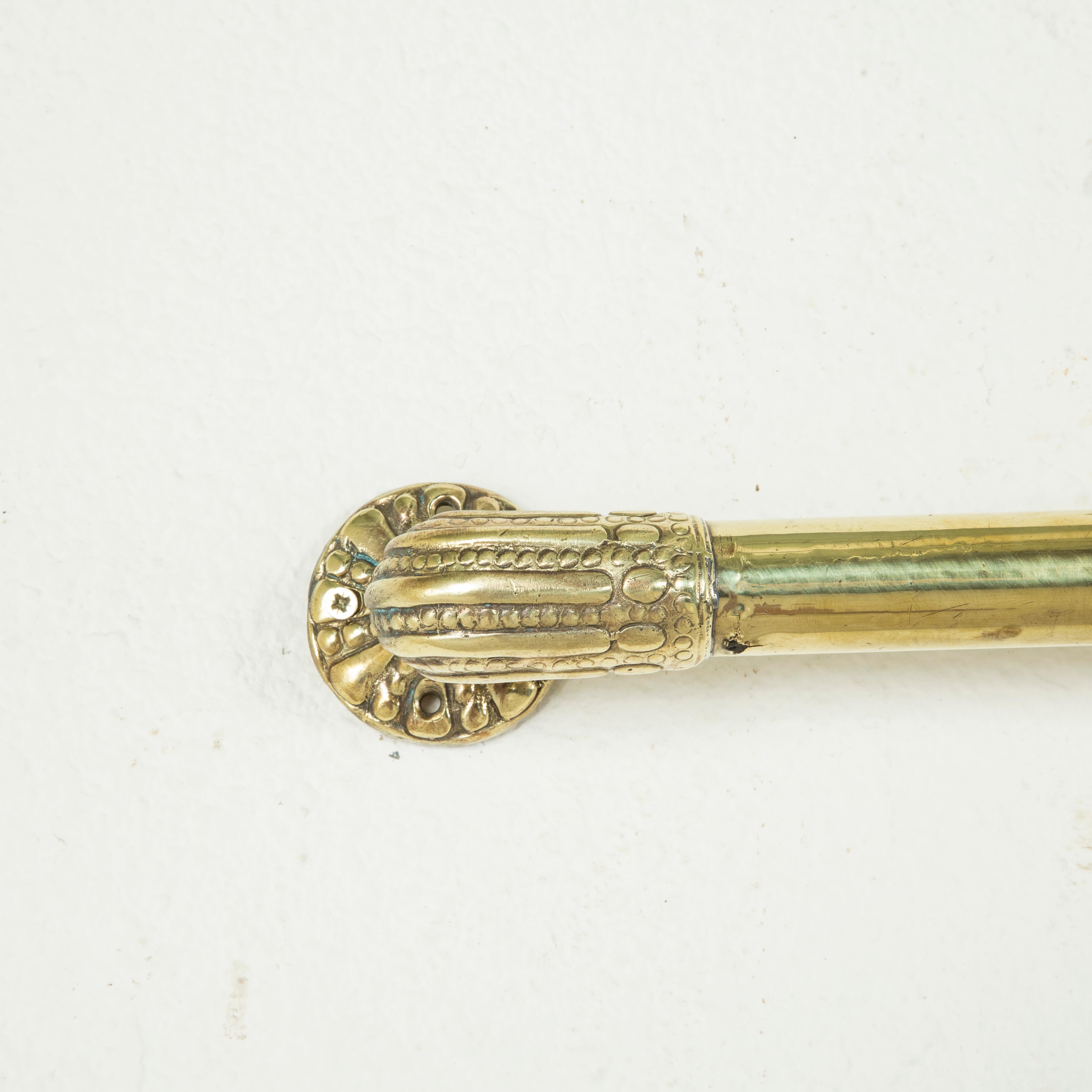Long French Brass Hand Rail or Towel Bar with Beaded Motif, circa 1900 In Good Condition In Fayetteville, AR