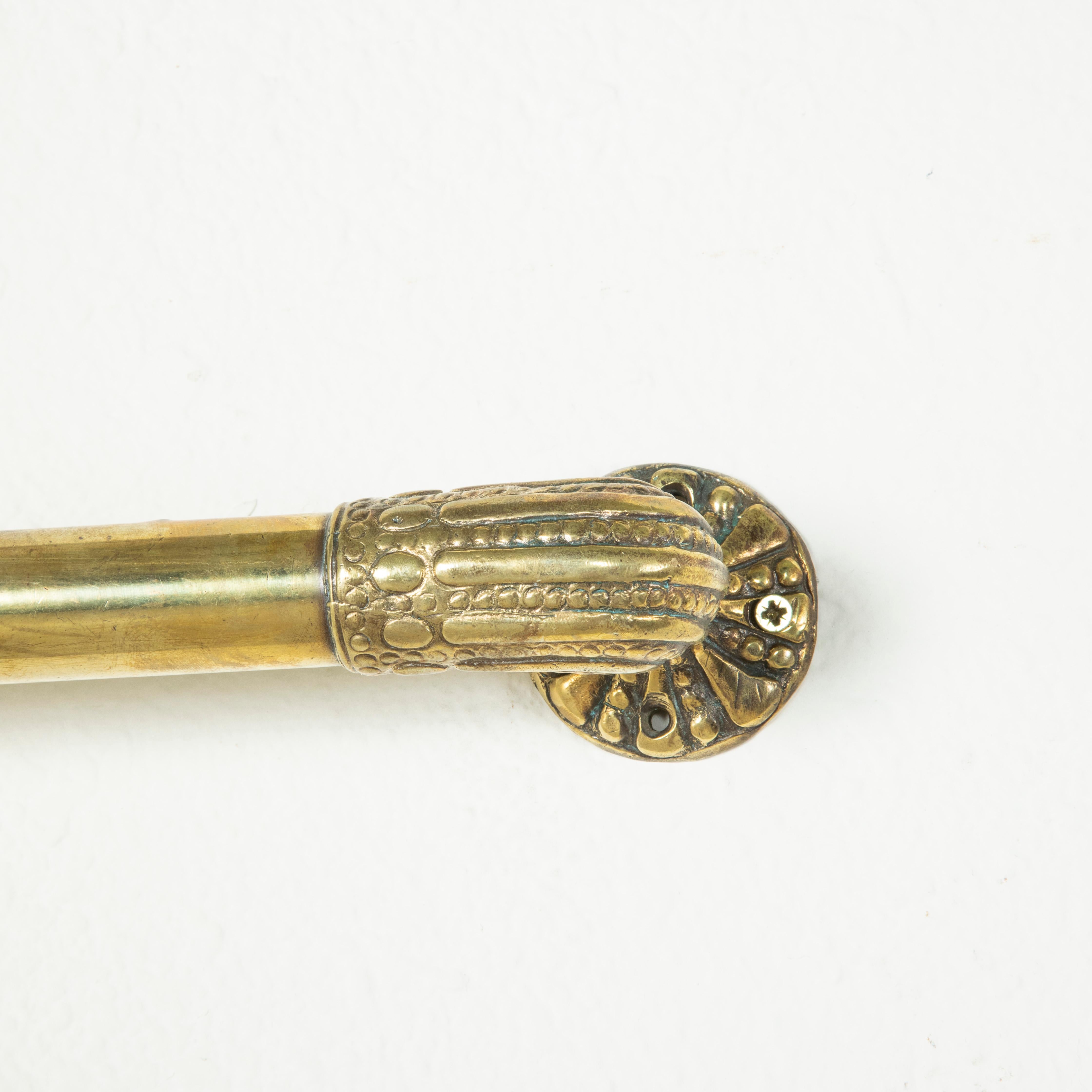 Early 20th Century Long French Brass Hand Rail or Towel Bar with Beaded Motif, circa 1900