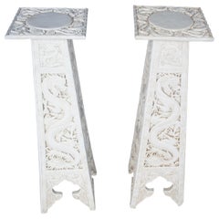 2 1980s Anne Jo Chalkware Chinoiserie Dragon Sculpture Pedestals Plant Stands