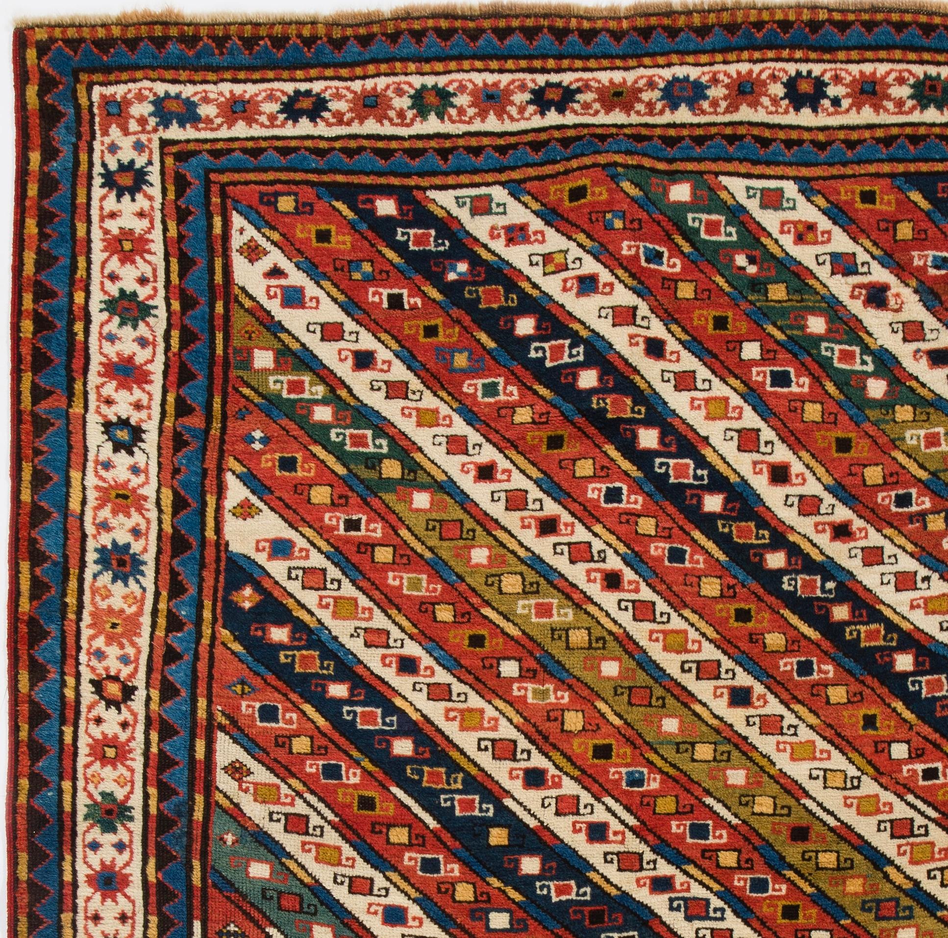 Antique Caucasian Karabagh rug.
Finely hand-knotted with even medium wool pile on wool foundation. Very good condition. Sturdy and as clean as a brand new rug (deep washed professionally). Size: 4'7'' x 7'2''.