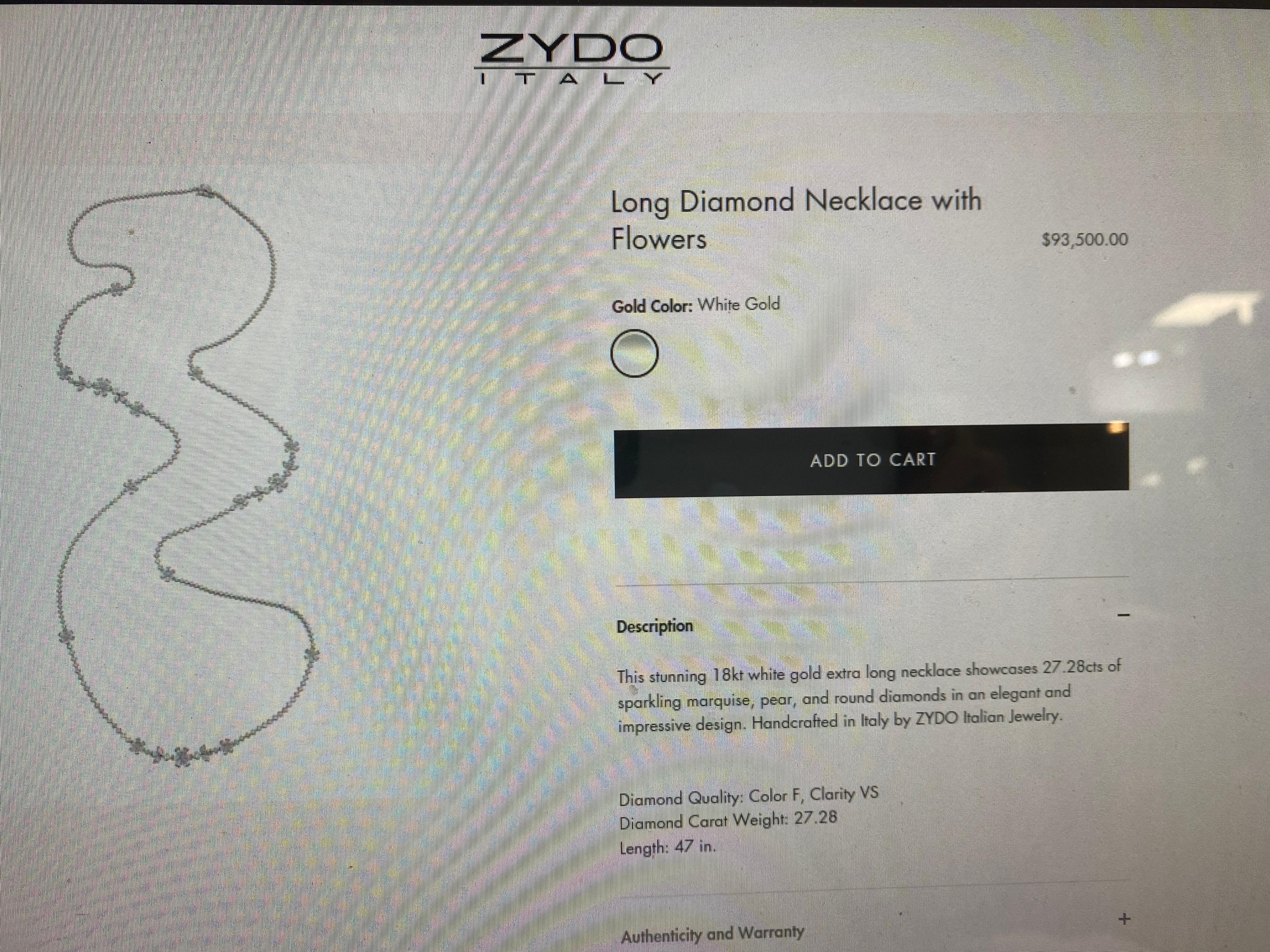 Zydo 18k Diamond Flower Necklace 27.28 Carats VS-F Color 1