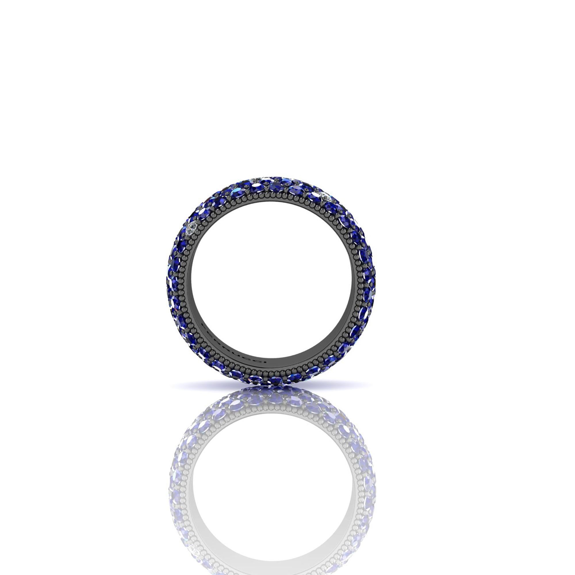 Modern 4.70 Carat Blue Sapphires and Diamonds Ring in 18 Karat Black Gold For Sale