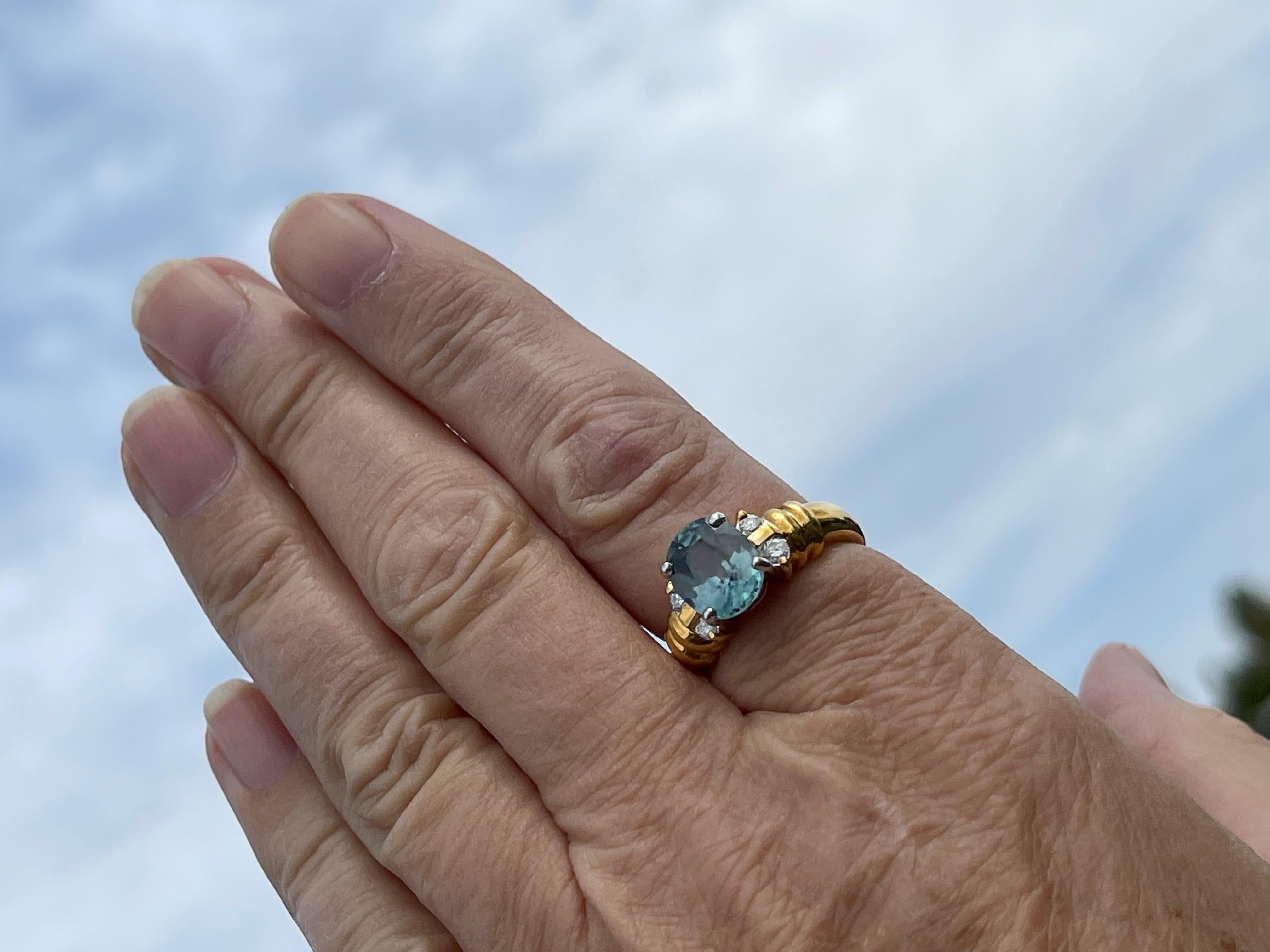 4.70 Carat Blue Zircon and Diamond Gold Ring 1