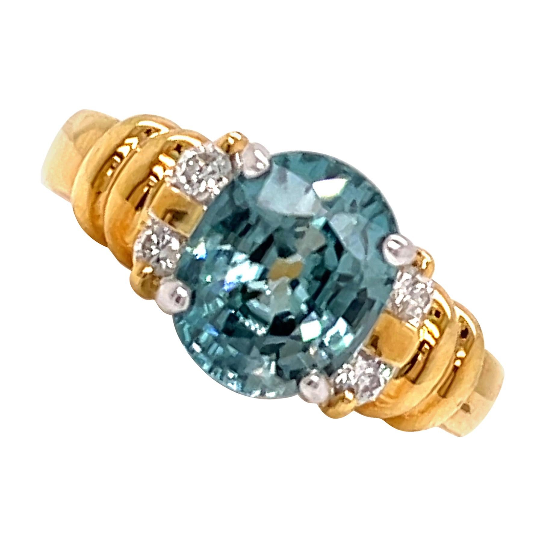 4.70 Carat Blue Zircon and Diamond Gold Ring