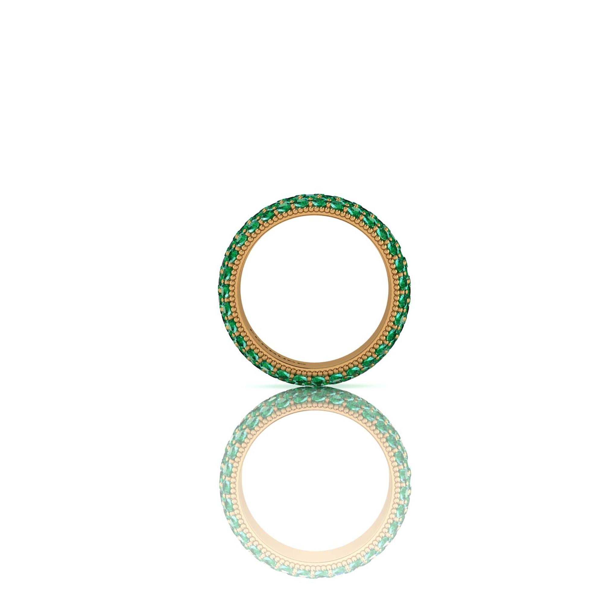 FERRUCCI Wide green emerald pave' ring, with a slightly dome feeling, a wrap of deep green, top quality emeralds for an approximate total carat weight of 4.70 carats, hand made in New York City with the best Italian craftsmanship, conceived in 18k