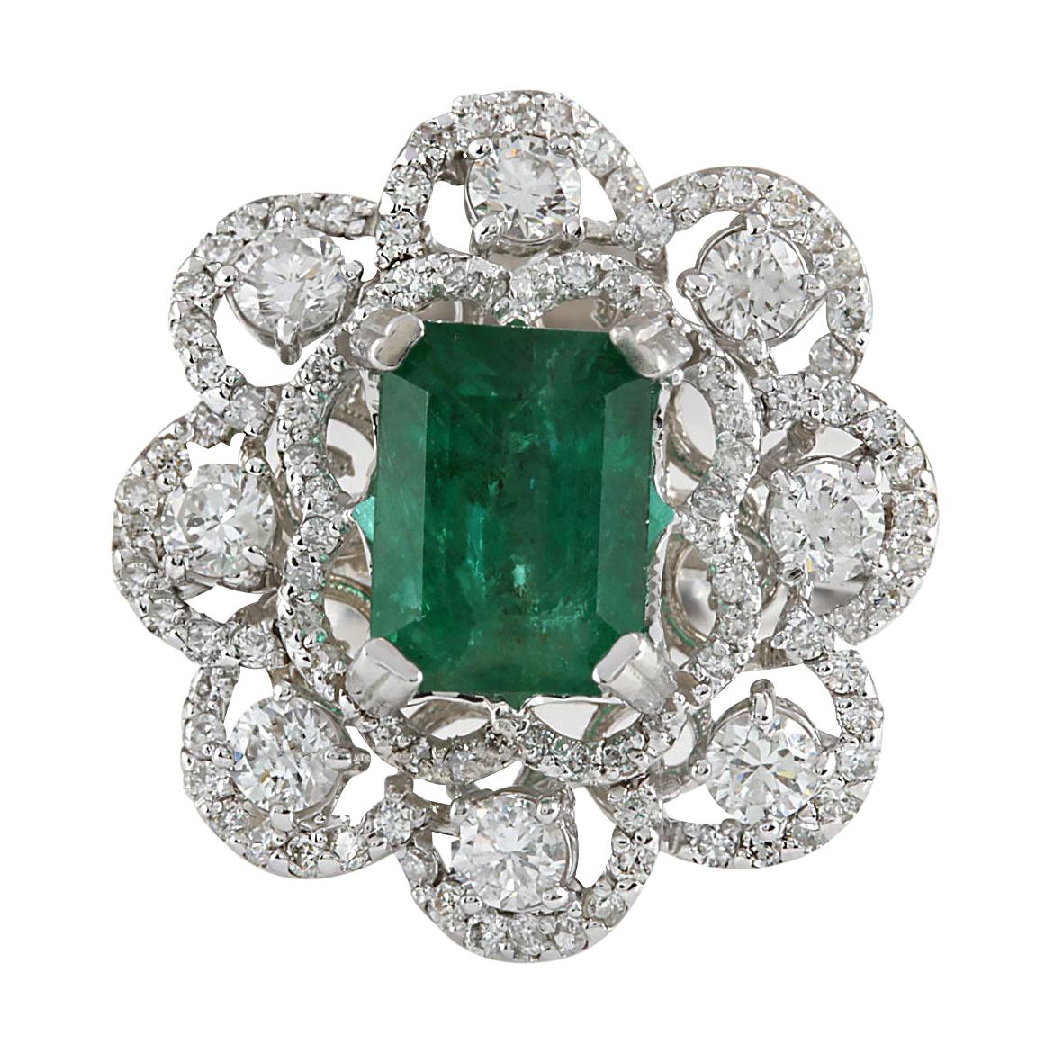 Natural Emerald Diamond Ring In 14 Karat White Gold 