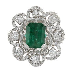 Natural Emerald Diamond Ring In 14 Karat White Gold 