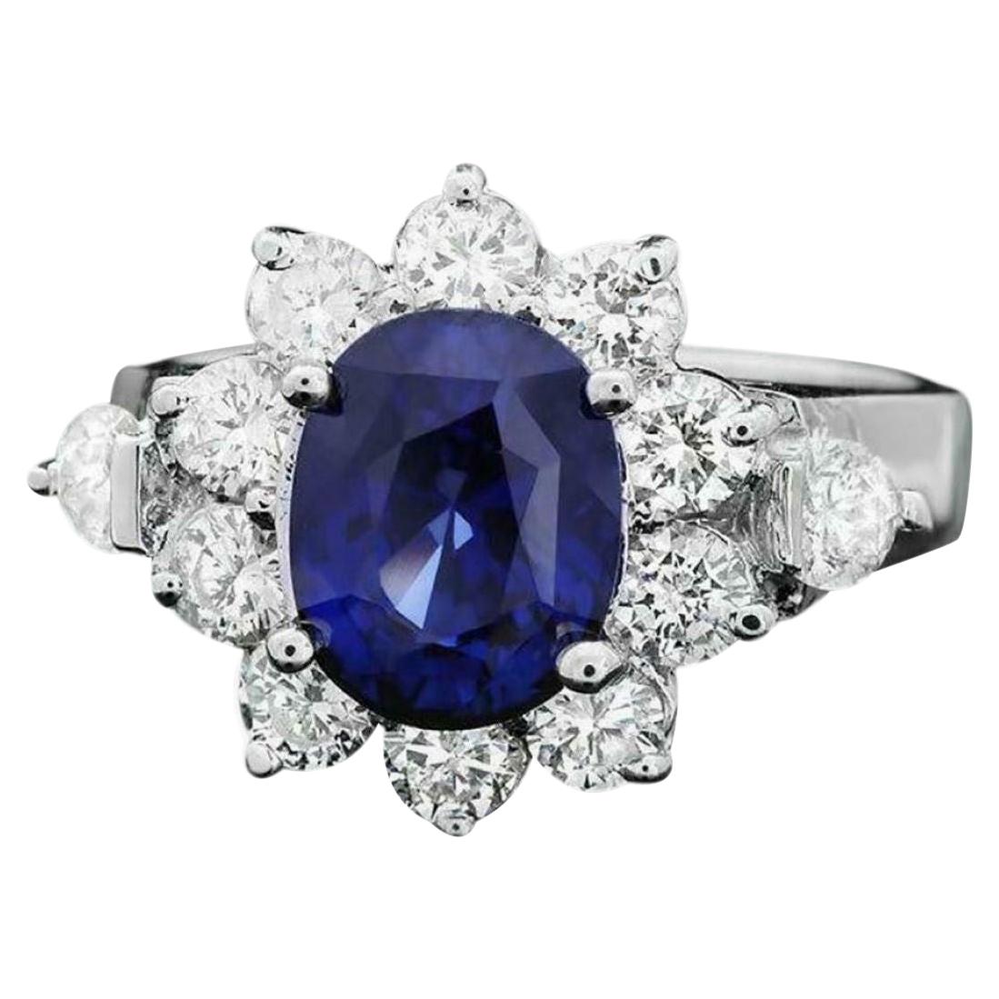 Exquisito Zafiro Azul Natural de 4,70 Quilates y Diamante Oro Blanco Macizo de 14 Kilates
