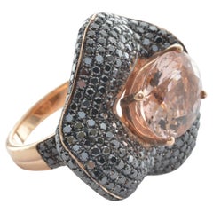 4.70 Carat Morganite and Black Diamond Ring in 14 Karat Rose Gold