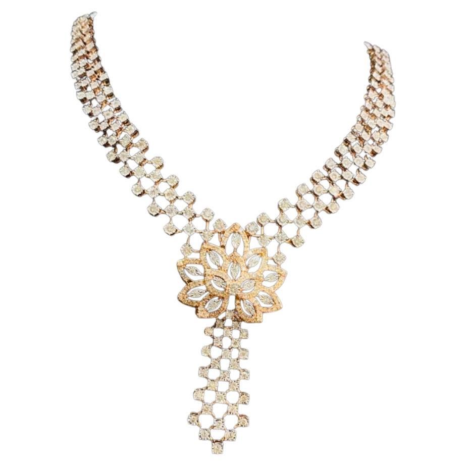 4.70 Carat Natural Diamonds Flower Gold Necklace