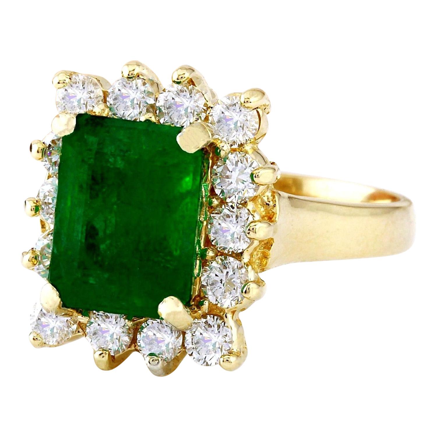4.70 Carat Natural Emerald 14K Solid Yellow Gold Diamond Ring
 Item Type: Ring
 Item Style: Engagement
 Material: 14K Yellow Gold
 Mainstone: Emerald
 Stone Color: Green
 Stone Weight: 3.60 Carat
 Stone Shape: Emerald
 Stone Quantity: 1
 Stone