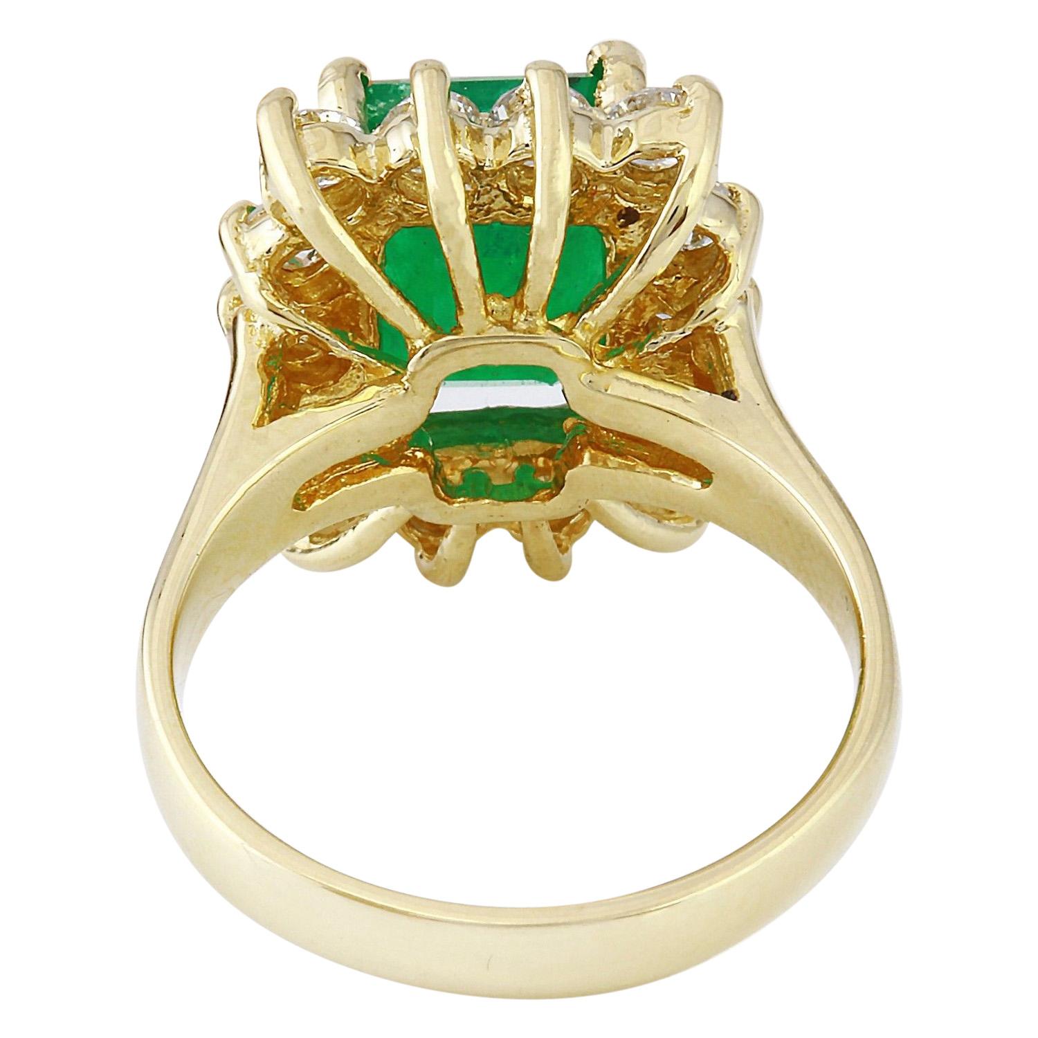 Emerald Cut Natural Emerald Diamond Ring in 14 Karat Solid Yellow Gold For Sale