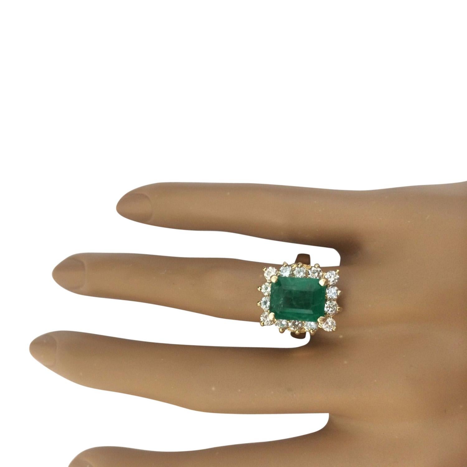Women's Natural Emerald Diamond Ring in 14 Karat Solid Yellow Gold For Sale