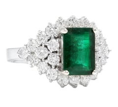 4.70 Carat Natural Emerald and Diamond 14 Karat Solid White Gold Ring