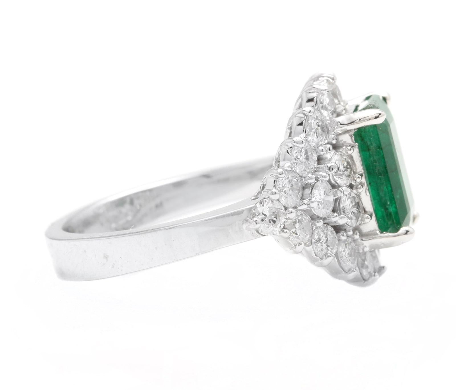 Emerald Cut 4.70 Carat Natural Emerald and Diamond 14 Karat Solid White Gold Ring For Sale