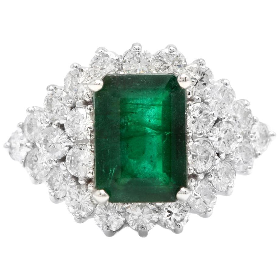 4.70 Carat Natural Emerald and Diamond 14 Karat Solid White Gold Ring For Sale