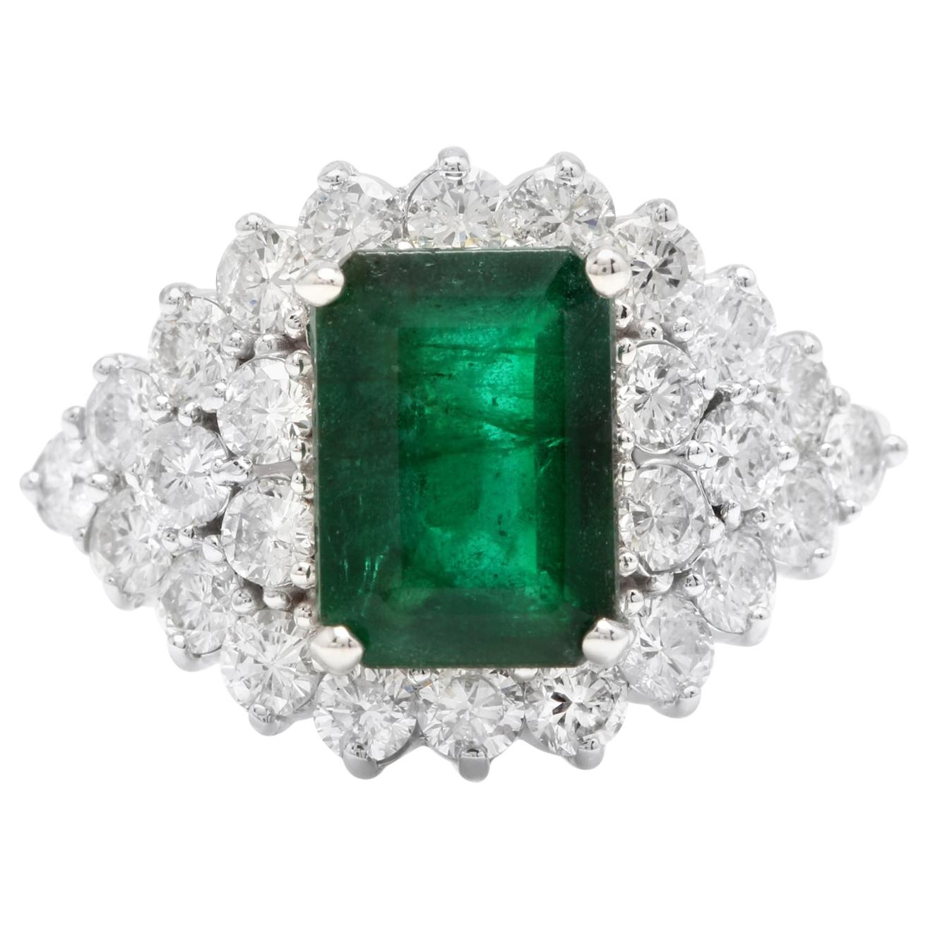 4.70 Carat Natural Emerald and Diamond 14 Karat Solid White Gold Ring For Sale