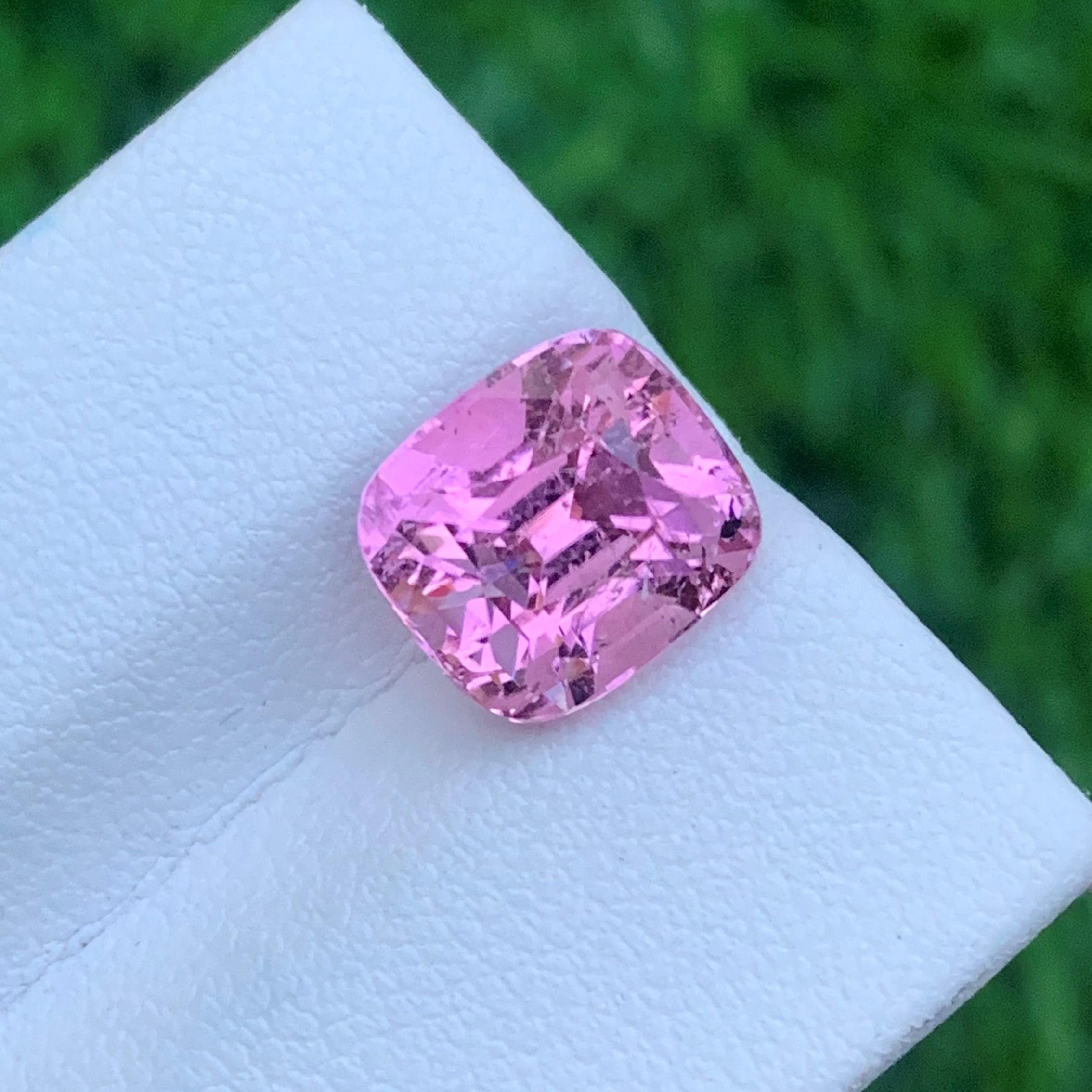 Faceted Tourmaline
Weight: 4.70 Carats
Dimension: 9.8x8.8x8 Mm
Origin: Kunar Afghanistan
Color: Pink
Shape: Cushion
Clarity: Eye Clean
Certificate: On Demand

With a rating between 7 and 7.5 on the Mohs scale of mineral hardness, tourmaline jewelry