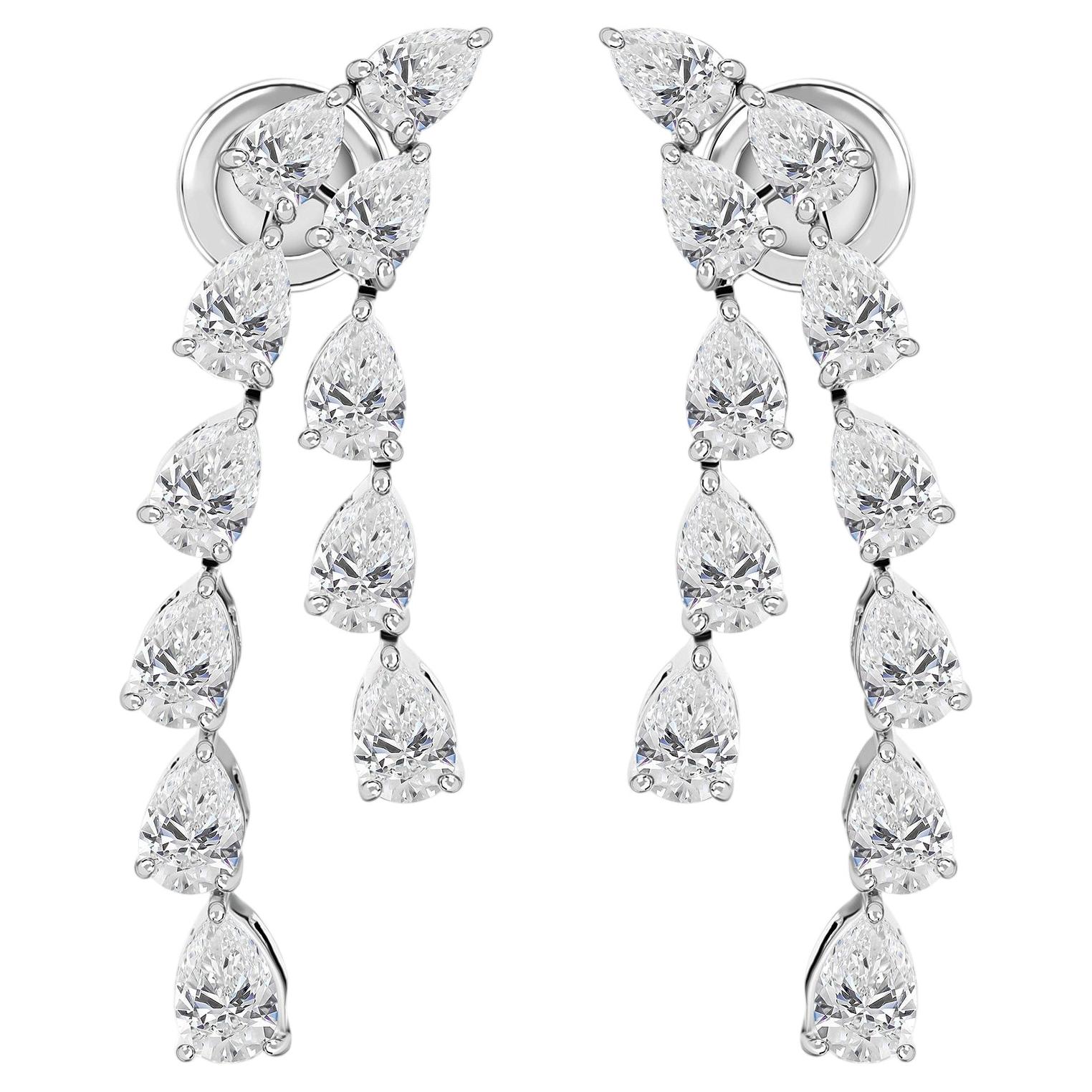 4.70 Carat Natural Pear Diamond Vine Drop Earrings 18K White Gold HRD Certified For Sale