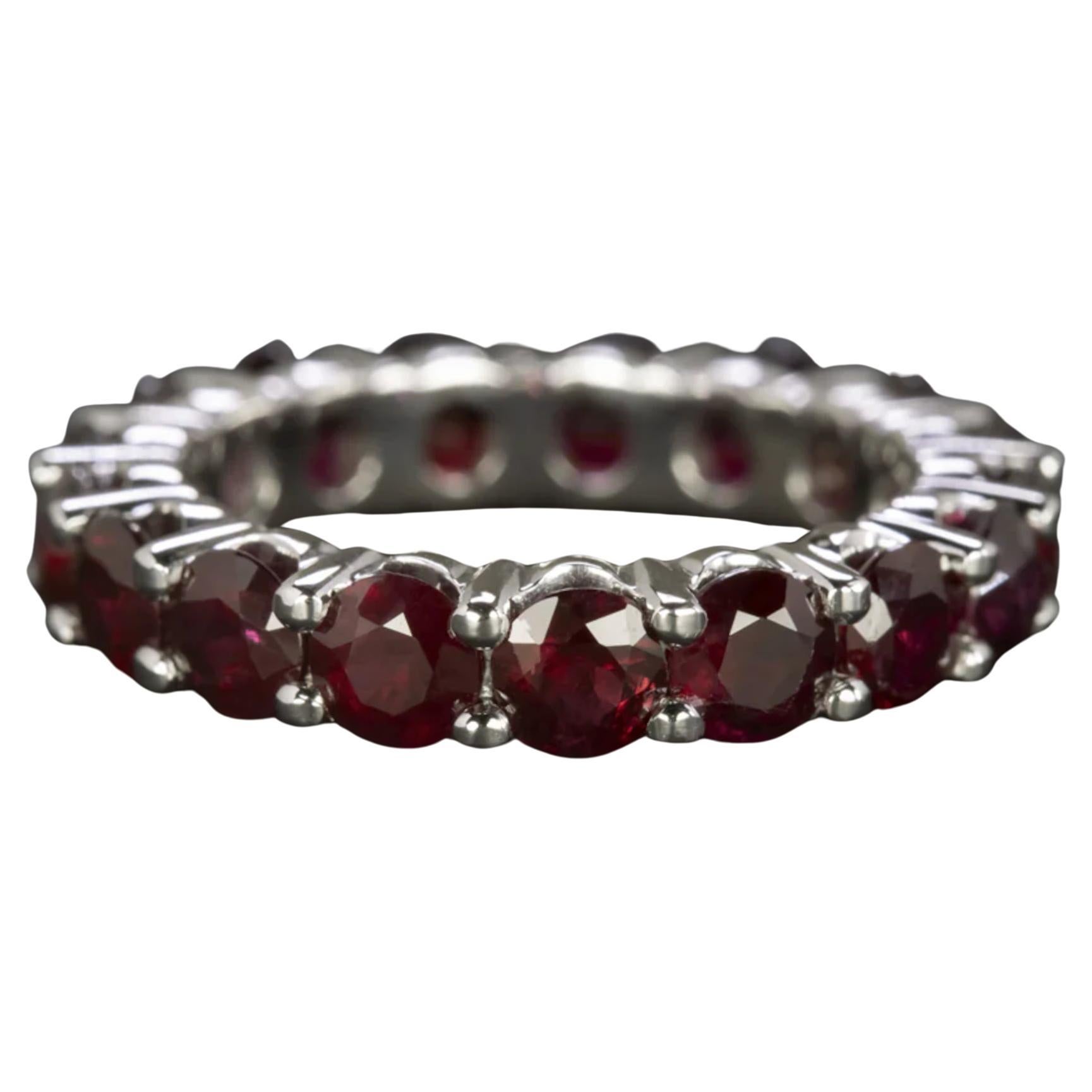 4.70 Carat Natural Red Ruby 14k White Gold Eternity Band Ring