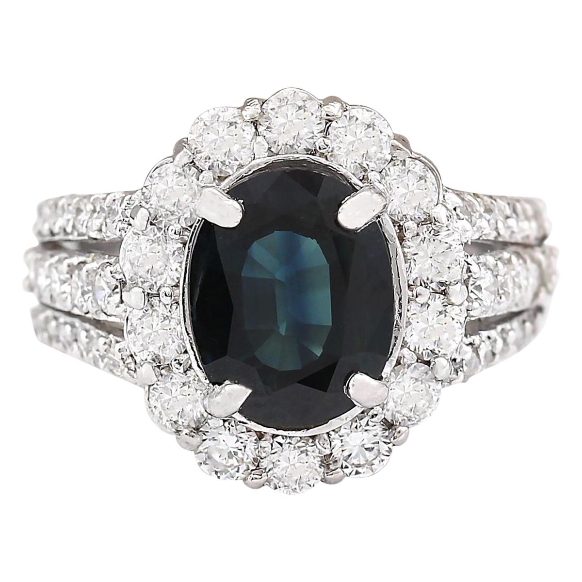Natural Sapphire Diamond Ring In 14 Karat White Gold  For Sale
