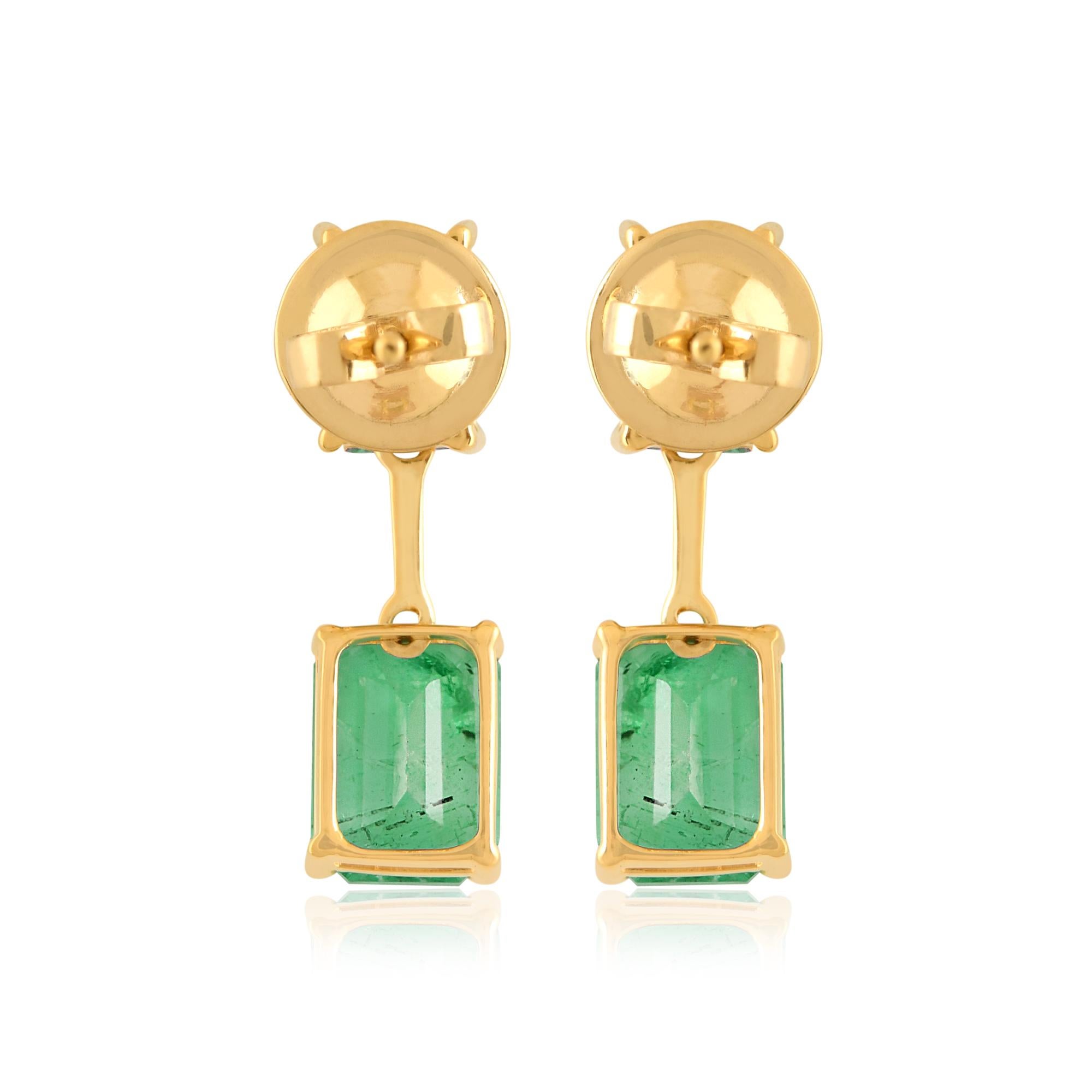 4.70 Carat Octagon Natural Emerald Dangle Earrings 18k Yellow Gold Fine Jewelry In New Condition In Diera, Dubai