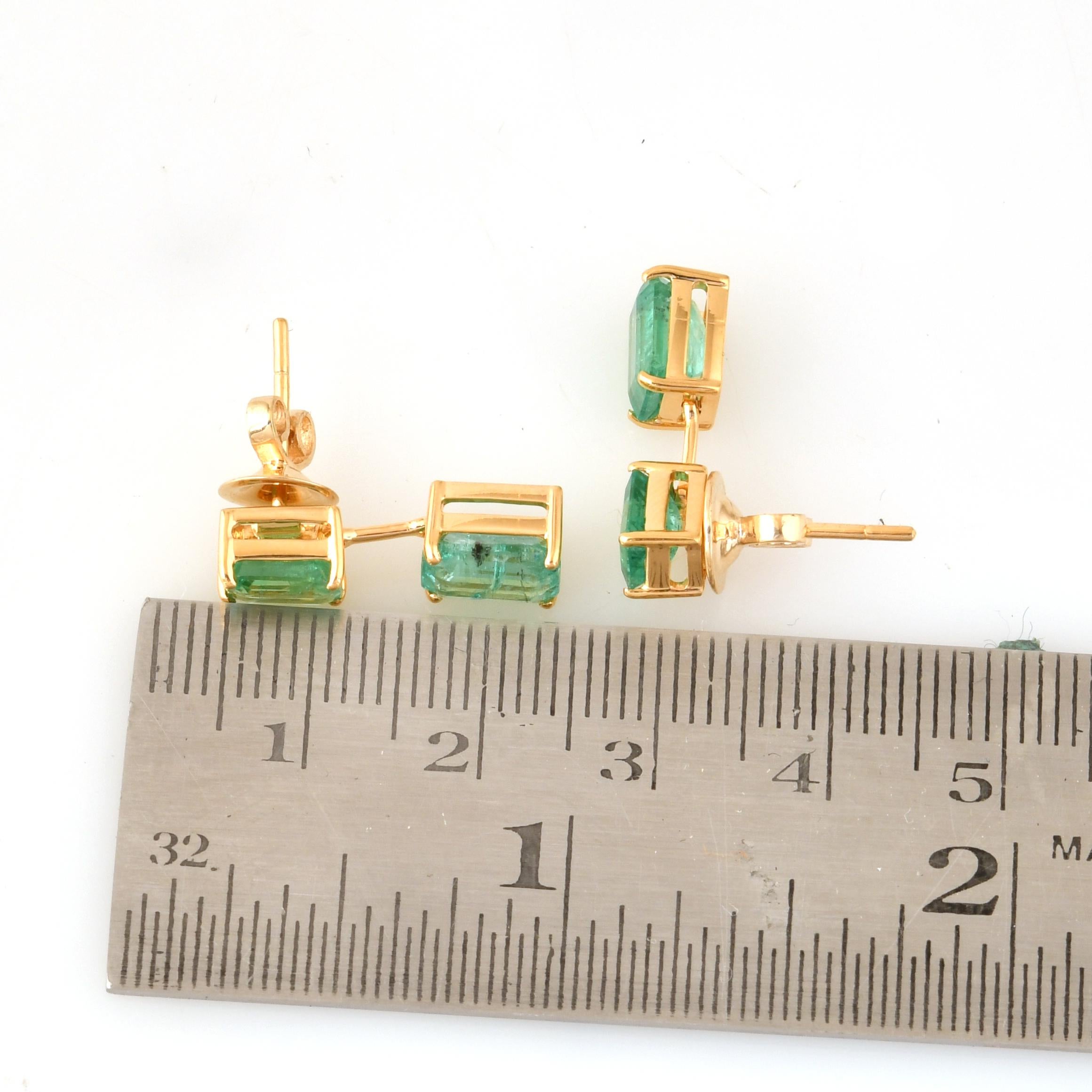 4.70 Carat Octagon Natural Emerald Dangle Earrings 18k Yellow Gold Fine Jewelry For Sale 1